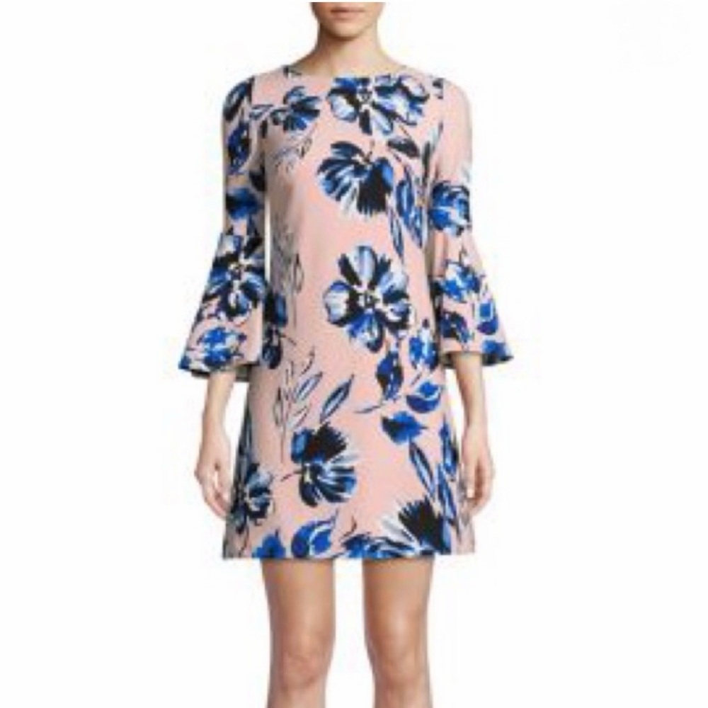 Eliza J Pink and Blue Floral Long Sleeve Dress